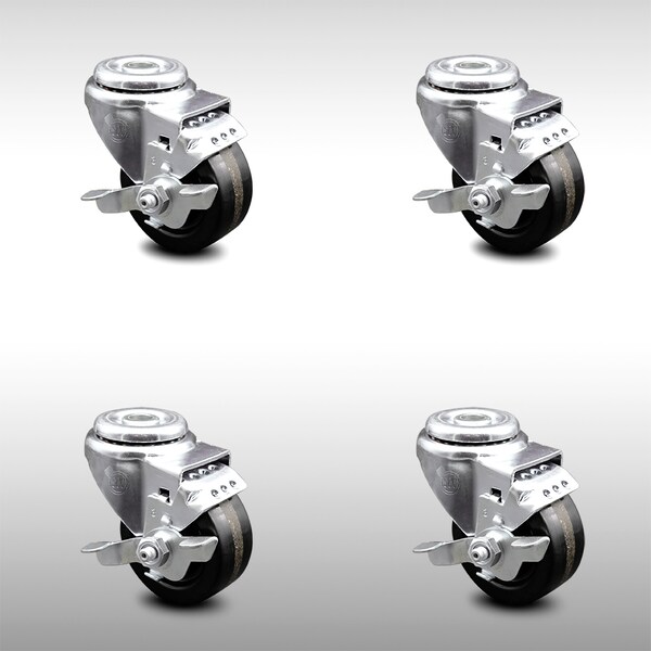 Service Caster 3 Inch SS Phenolic Wheel Swivel Bolt Hole Caster Set with Brake SCC-SSBH20S314-PHS-TLB-4 - main